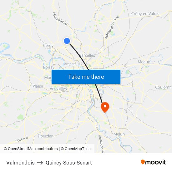 Valmondois to Quincy-Sous-Senart map