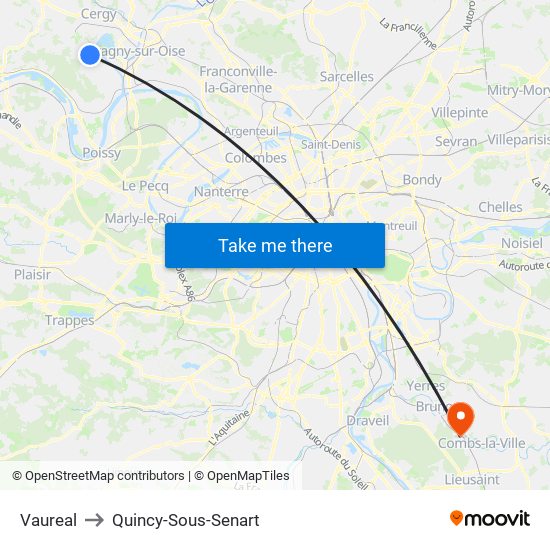 Vaureal to Quincy-Sous-Senart map