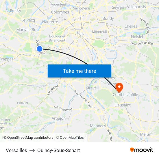 Versailles to Quincy-Sous-Senart map