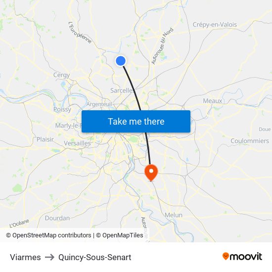 Viarmes to Quincy-Sous-Senart map