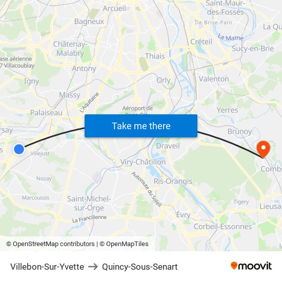 Villebon-Sur-Yvette to Quincy-Sous-Senart map