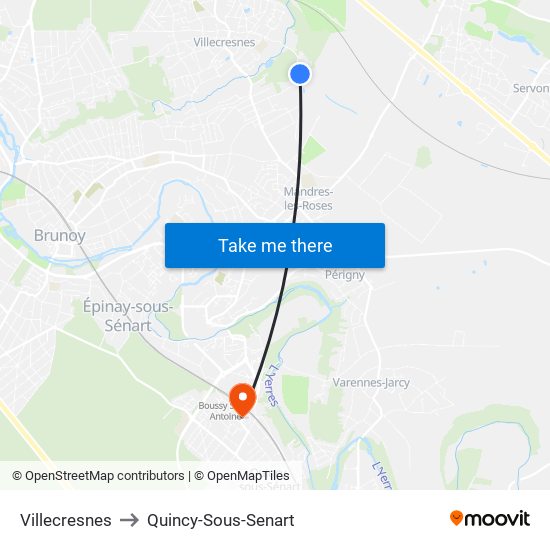 Villecresnes to Quincy-Sous-Senart map