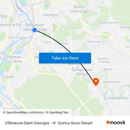 Villeneuve-Saint-Georges to Quincy-Sous-Senart map
