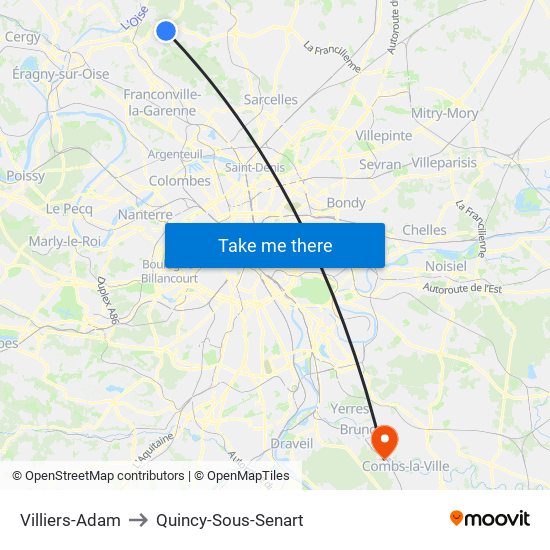 Villiers-Adam to Quincy-Sous-Senart map