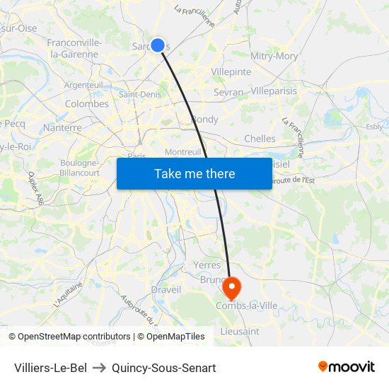 Villiers-Le-Bel to Quincy-Sous-Senart map