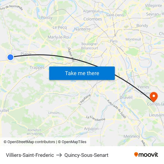 Villiers-Saint-Frederic to Quincy-Sous-Senart map