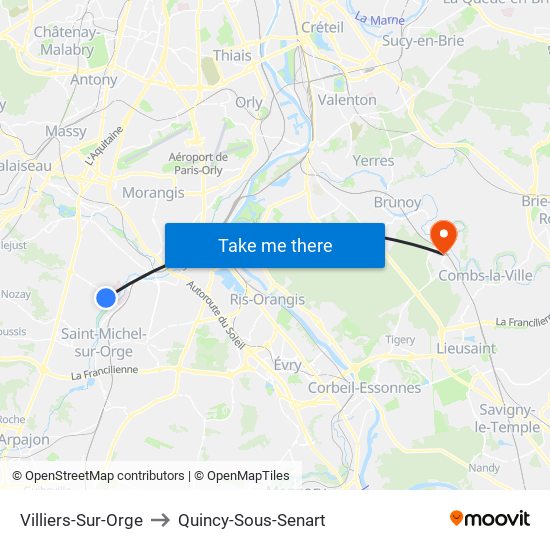 Villiers-Sur-Orge to Quincy-Sous-Senart map