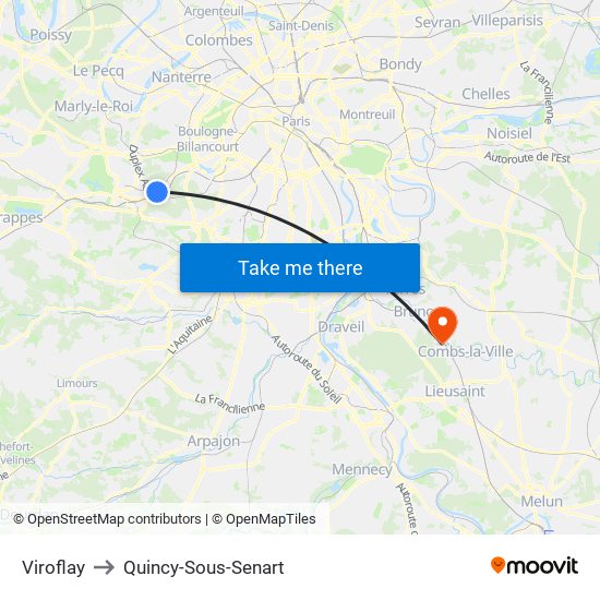 Viroflay to Quincy-Sous-Senart map