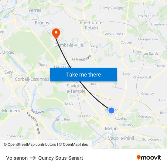 Voisenon to Quincy-Sous-Senart map