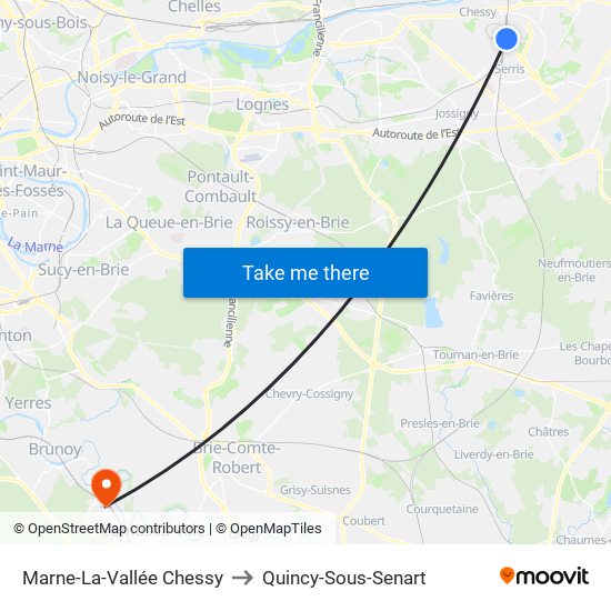 Marne-La-Vallée Chessy to Quincy-Sous-Senart map