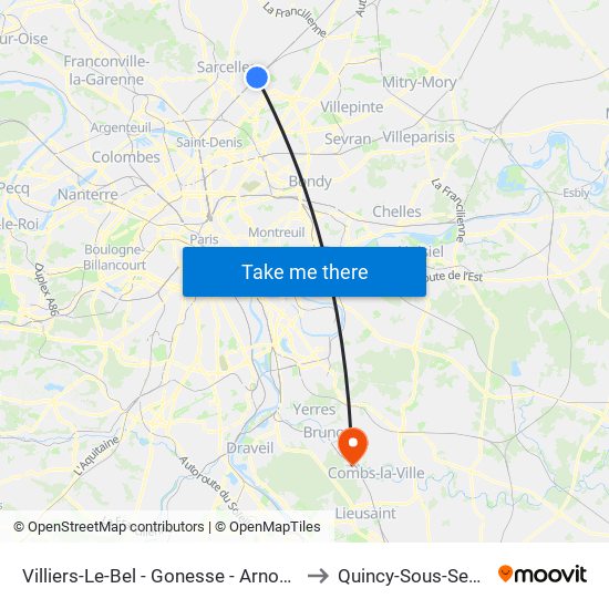 Villiers-Le-Bel - Gonesse - Arnouville to Quincy-Sous-Senart map