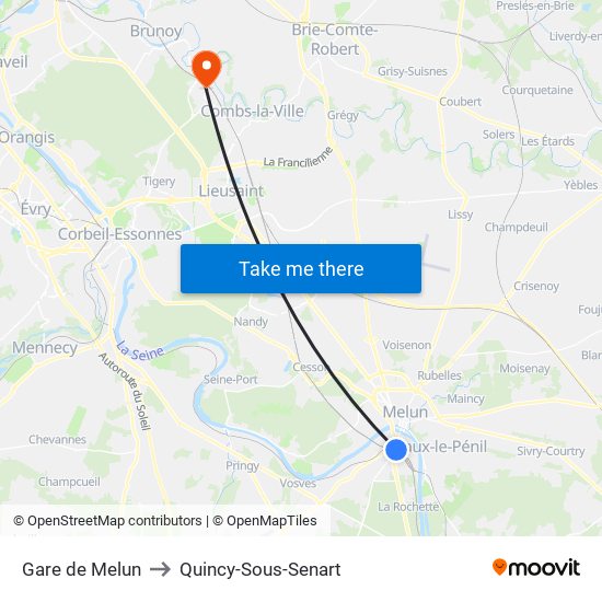 Gare de Melun to Quincy-Sous-Senart map
