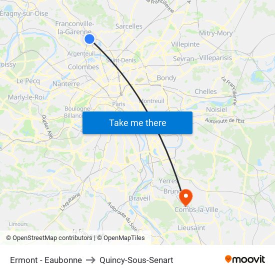 Ermont - Eaubonne to Quincy-Sous-Senart map