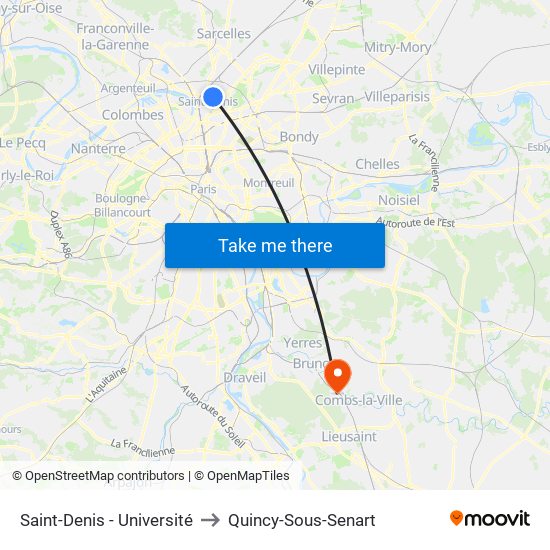 Saint-Denis - Université to Quincy-Sous-Senart map