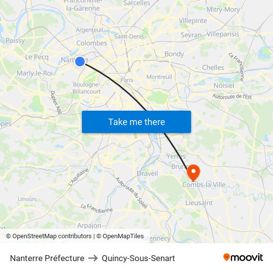 Nanterre Préfecture to Quincy-Sous-Senart map