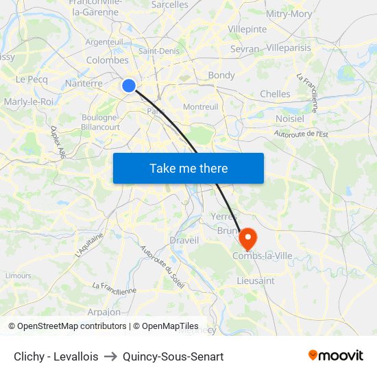 Clichy - Levallois to Quincy-Sous-Senart map