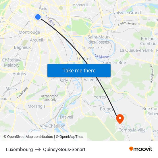 Luxembourg to Quincy-Sous-Senart map