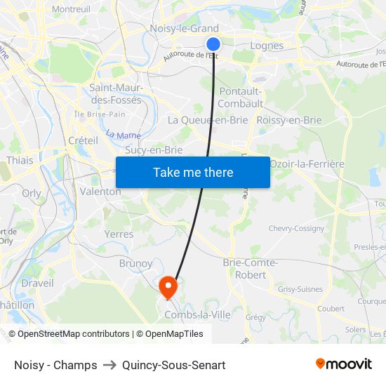 Noisy - Champs to Quincy-Sous-Senart map