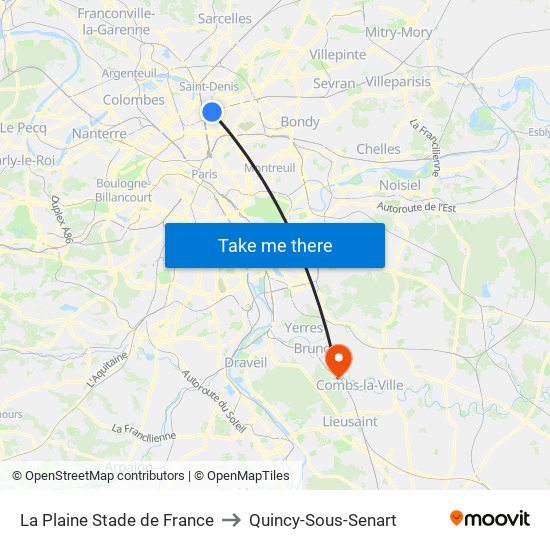 La Plaine Stade de France to Quincy-Sous-Senart map