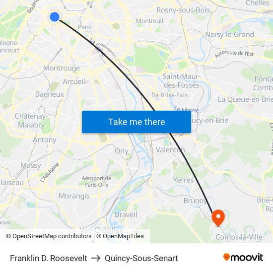 Franklin D. Roosevelt to Quincy-Sous-Senart map