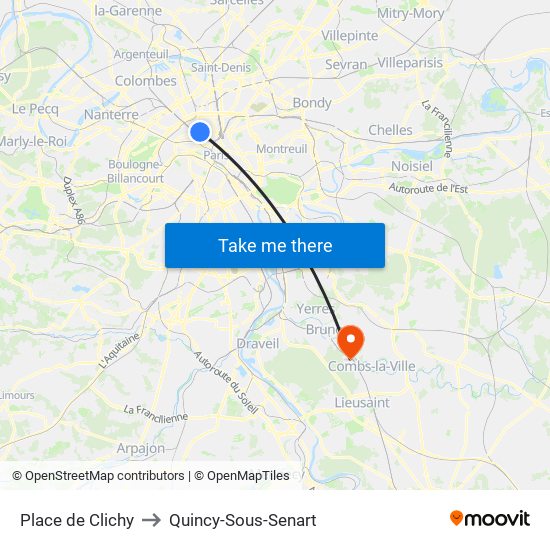 Place de Clichy to Quincy-Sous-Senart map