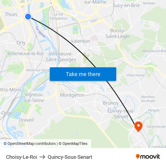 Choisy-Le-Roi to Quincy-Sous-Senart map