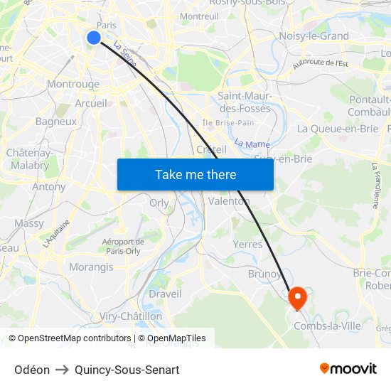 Odéon to Quincy-Sous-Senart map