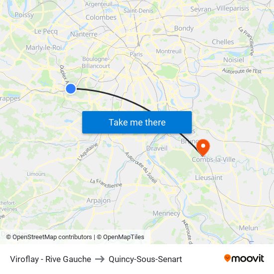 Viroflay - Rive Gauche to Quincy-Sous-Senart map