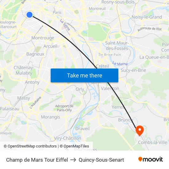 Champ de Mars Tour Eiffel to Quincy-Sous-Senart map