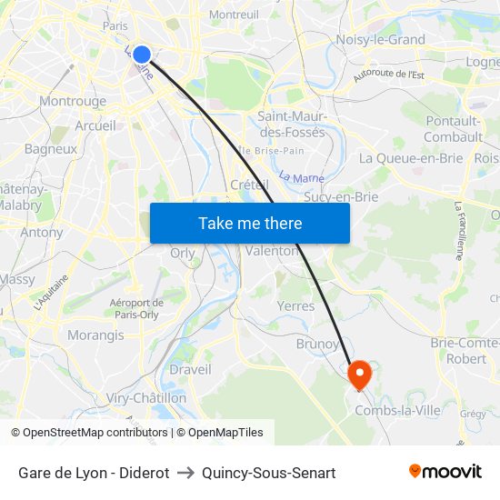 Gare de Lyon - Diderot to Quincy-Sous-Senart map