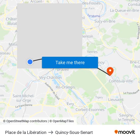 Place de la Libération to Quincy-Sous-Senart map