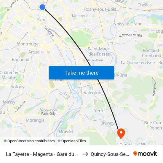La Fayette - Magenta - Gare du Nord to Quincy-Sous-Senart map