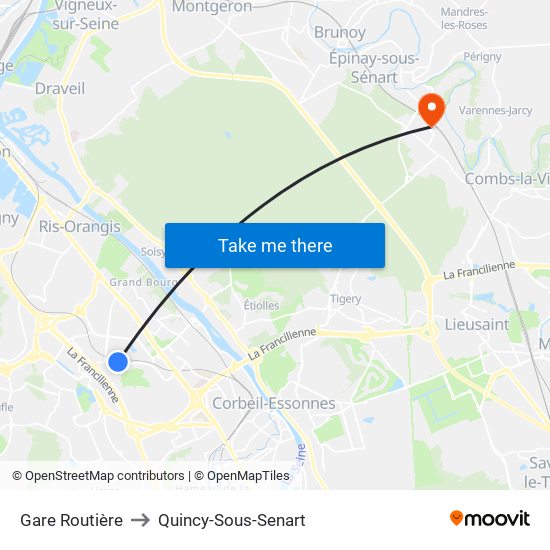 Gare Routière to Quincy-Sous-Senart map