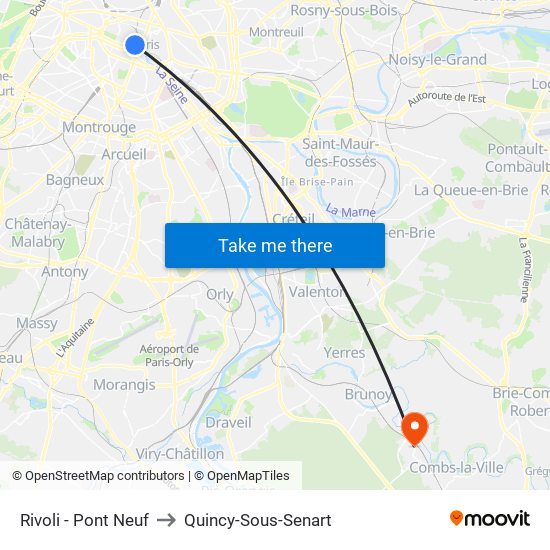 Rivoli - Pont Neuf to Quincy-Sous-Senart map