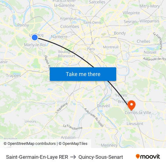 Saint-Germain-En-Laye RER to Quincy-Sous-Senart map