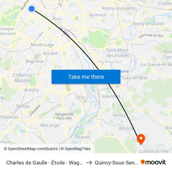 Charles de Gaulle - Étoile - Wagram to Quincy-Sous-Senart map