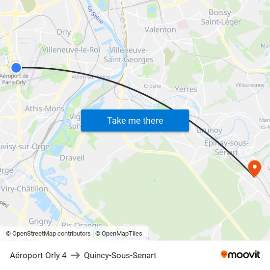 Aéroport Orly 4 to Quincy-Sous-Senart map