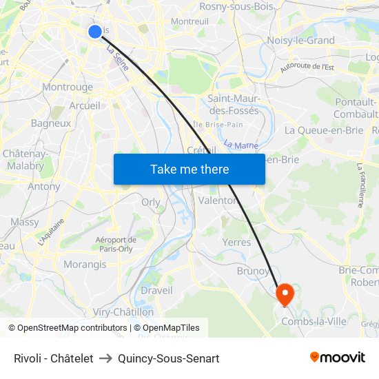 Rivoli - Châtelet to Quincy-Sous-Senart map