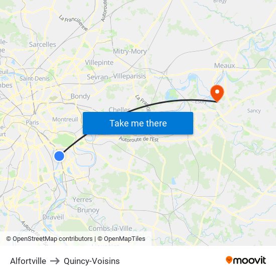 Alfortville to Quincy-Voisins map