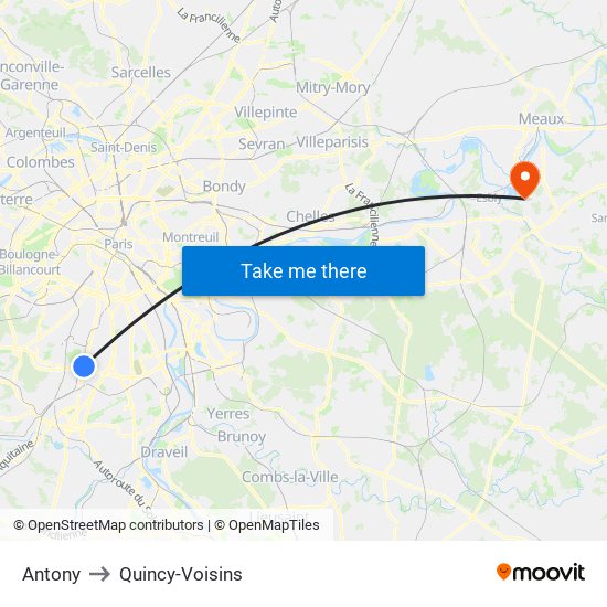 Antony to Quincy-Voisins map