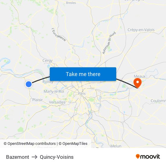 Bazemont to Quincy-Voisins map