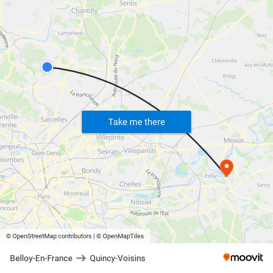 Belloy-En-France to Quincy-Voisins map