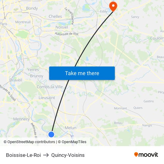 Boissise-Le-Roi to Quincy-Voisins map