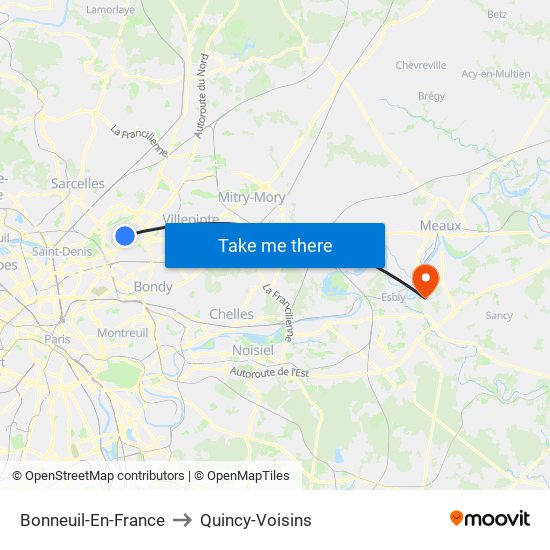 Bonneuil-En-France to Quincy-Voisins map