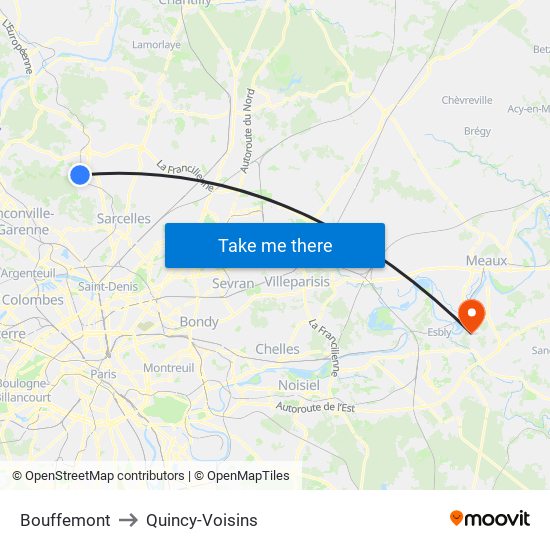 Bouffemont to Quincy-Voisins map