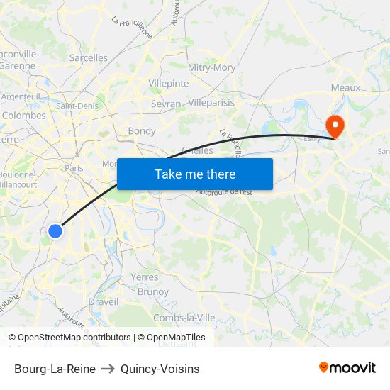 Bourg-La-Reine to Quincy-Voisins map