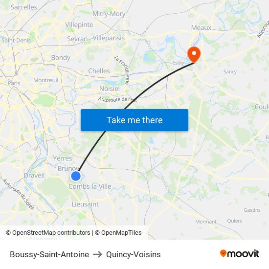 Boussy-Saint-Antoine to Quincy-Voisins map