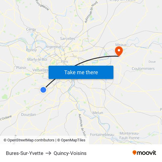 Bures-Sur-Yvette to Quincy-Voisins map