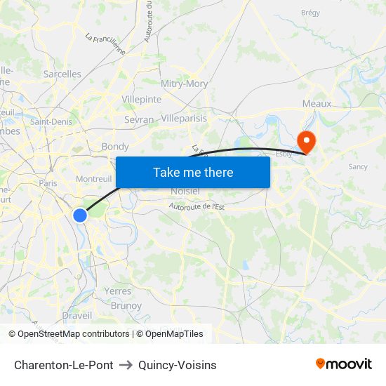 Charenton-Le-Pont to Quincy-Voisins map