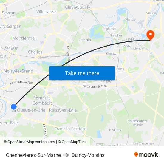 Chennevieres-Sur-Marne to Quincy-Voisins map